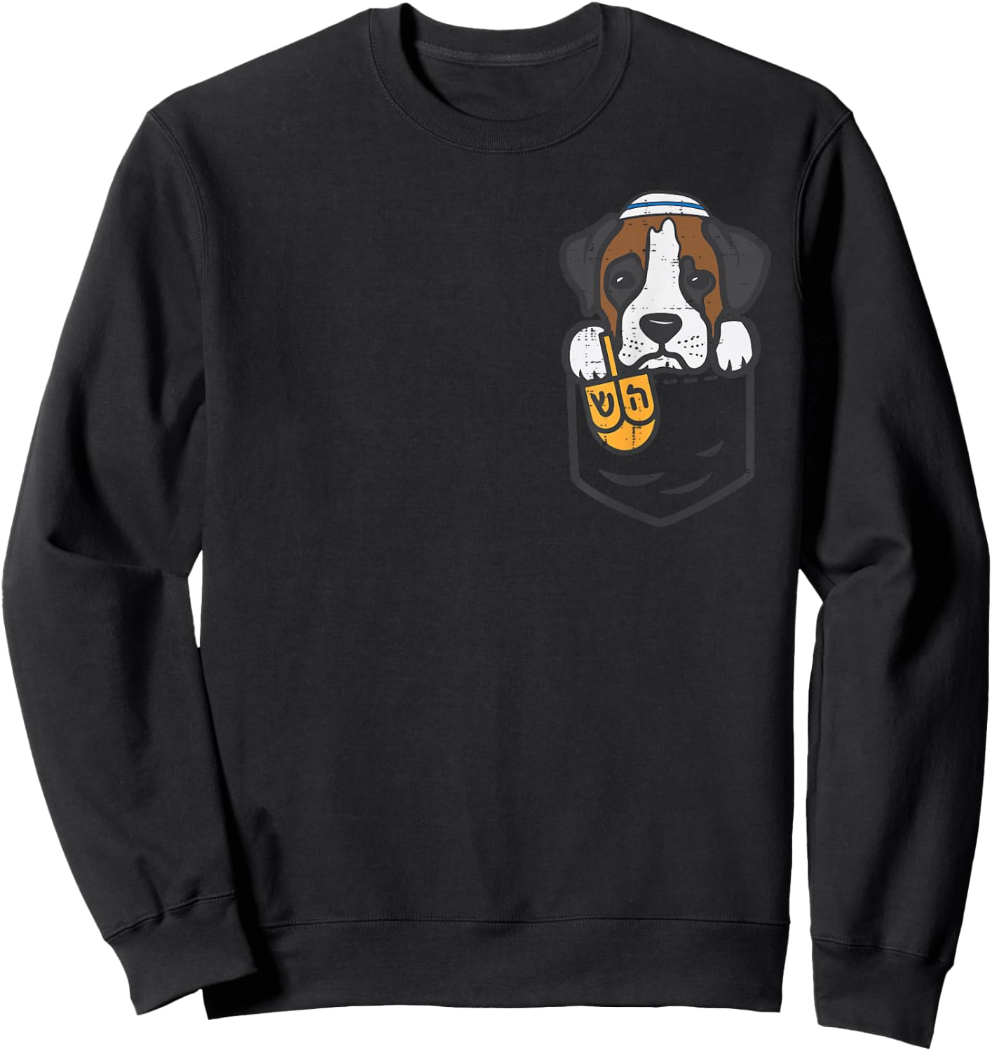 Pocket Dog Boxer Jewish Hanukkah Pajamas Chanukah PJs Women Sweatshirt - Sweatshirt | Black