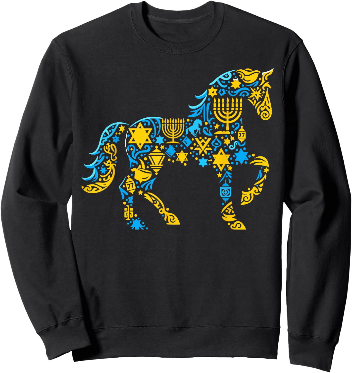 Horse Menorah Dreidel Jewish Hanukkah Kids Sweatshirt - Sweatshirt | Black