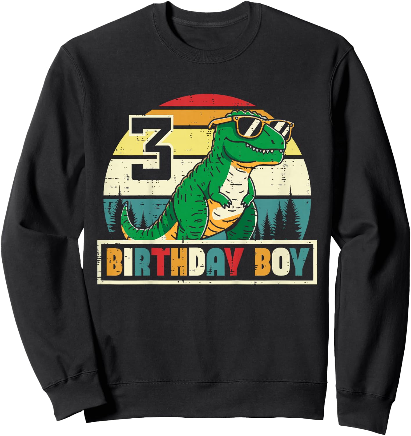 Kids 3 Birthday Boy Dino Trex Retro 3rd Bday Three Year Boys Kids Sweatshirt - Sweatshirt | Black