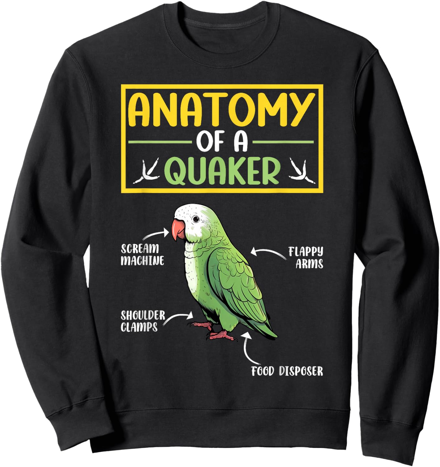 Quaker Parrot Gifts -Child Classic Graphic - Quaker Parrot Design - Black - Small - Short Sleeve - Cotton Blend - Machine Wash - - Pull On - 1 Count - All Seasons Sweatshirt - Sweatshirt | Black