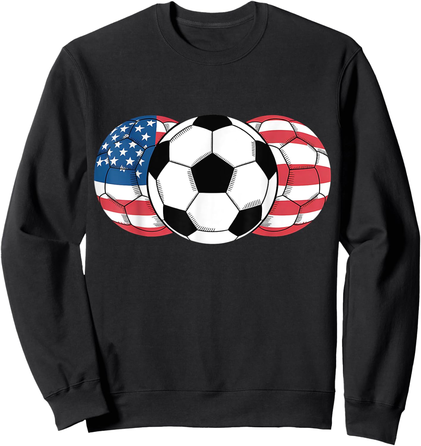 Soccer Red White Blue American Flag 4th of July Sweatshirt - Sweatshirt | Black