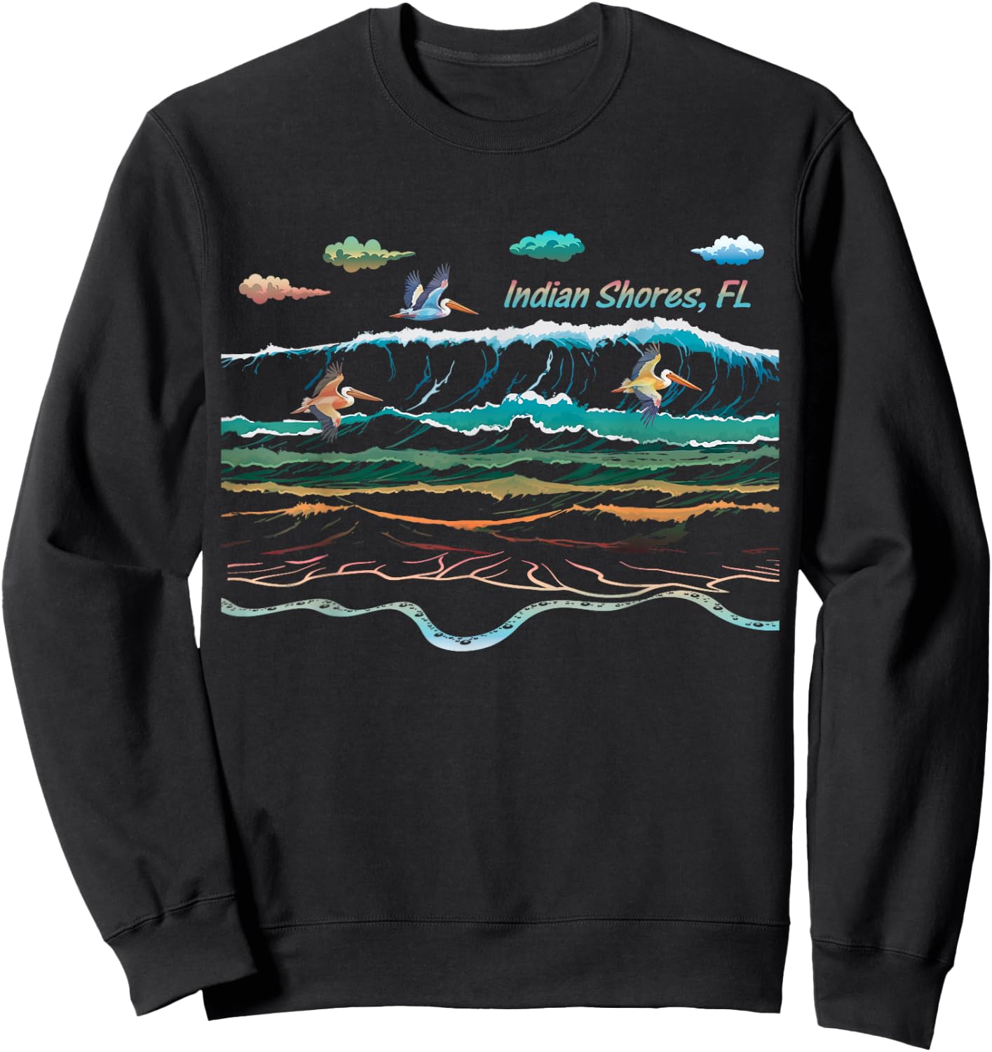 Indian Shores FL Florida Waves Pelican Bird Watching Sweatshirt - Sweatshirt | Black