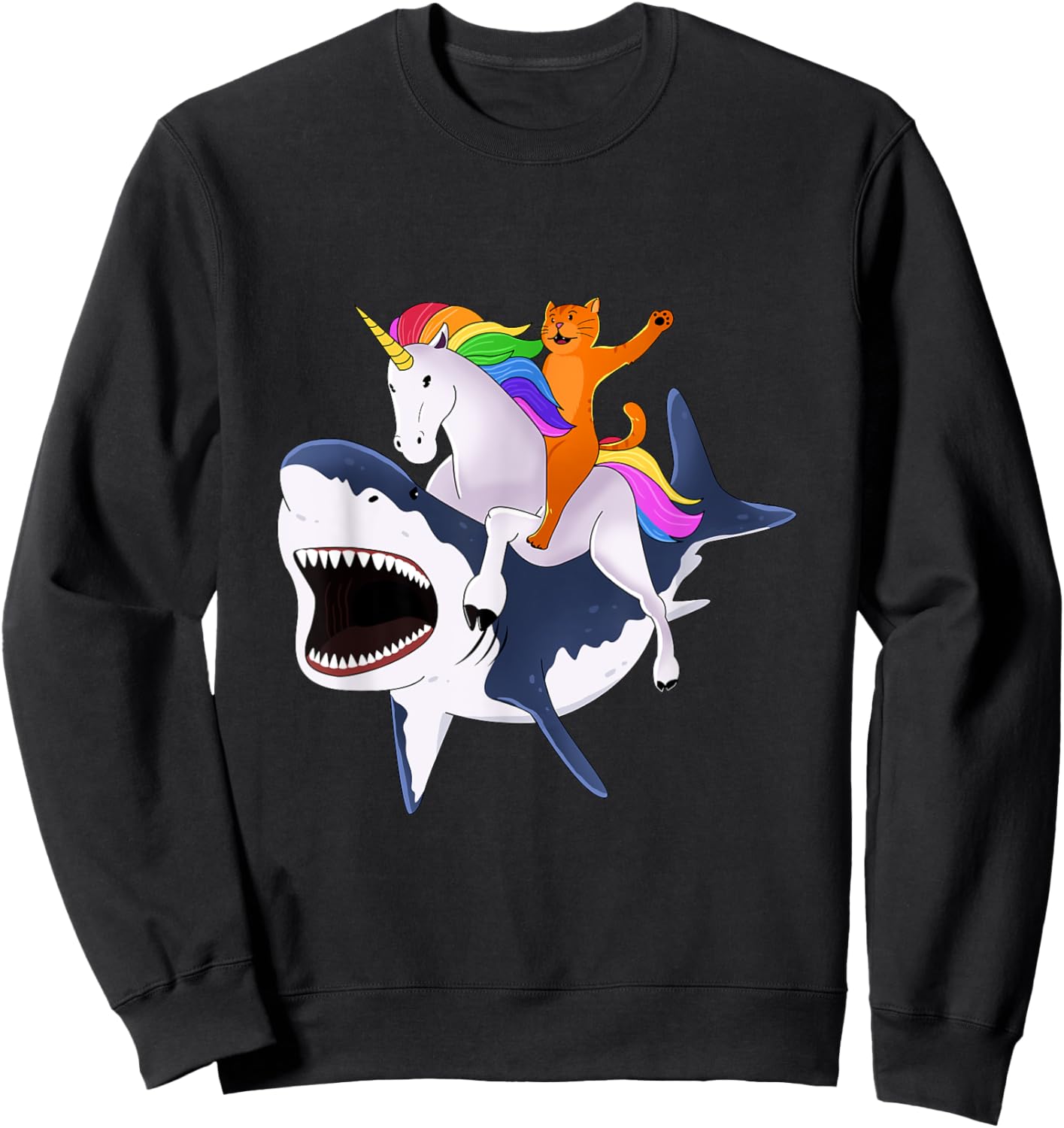 Cat Riding Unicorn Riding Shark Gift Women Girls Kids Sweatshirt - Sweatshirt | Black