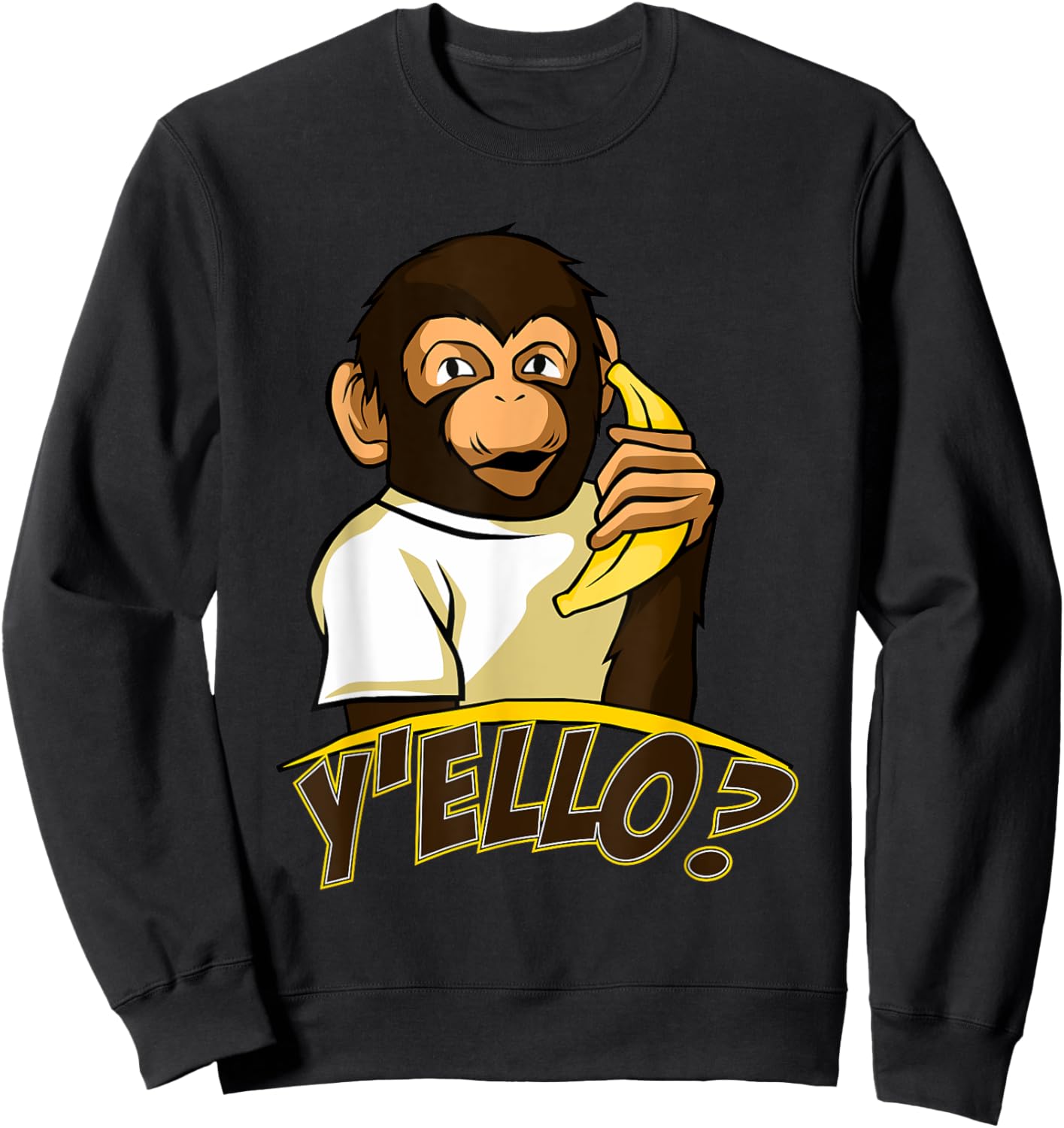 Yello Funny Talking Monkey On Banana Phone Sweatshirt - Sweatshirt | Black