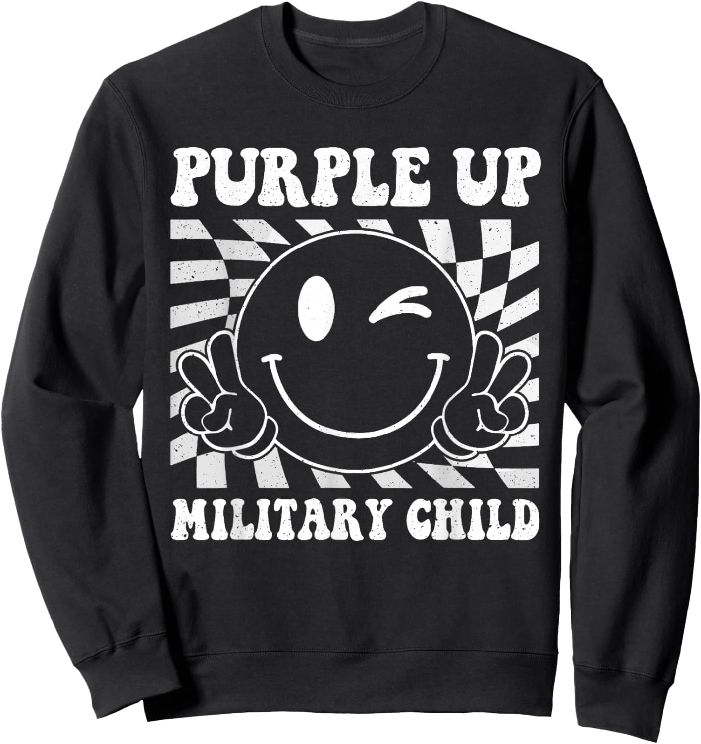 Purple Up for Military Kids Smile Face Military Child Month Sweatshirt - Sweatshirt | Black
