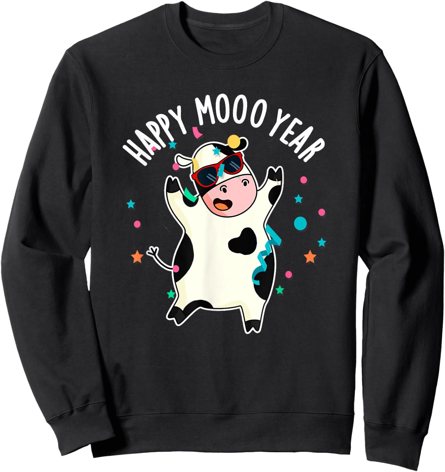 Happy Moo Year Funny Cow Pun Sweatshirt - Sweatshirt | Black
