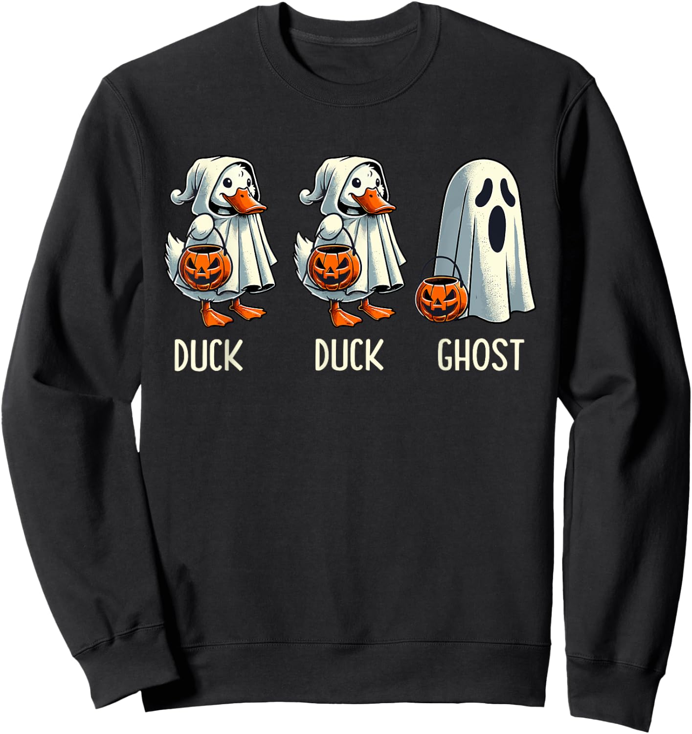 Duck Ghost Pun Trunk or Treat Trick or Treat Funny Halloween Sweatshirt - Sweatshirt | Black