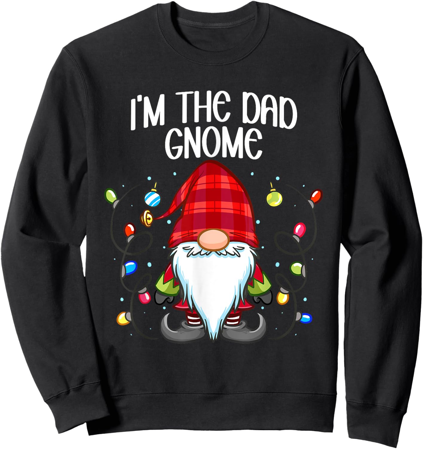 Gnome Shirt Men Dad Buffalo Plaid Christmas Sweatshirt - Sweatshirt | Black