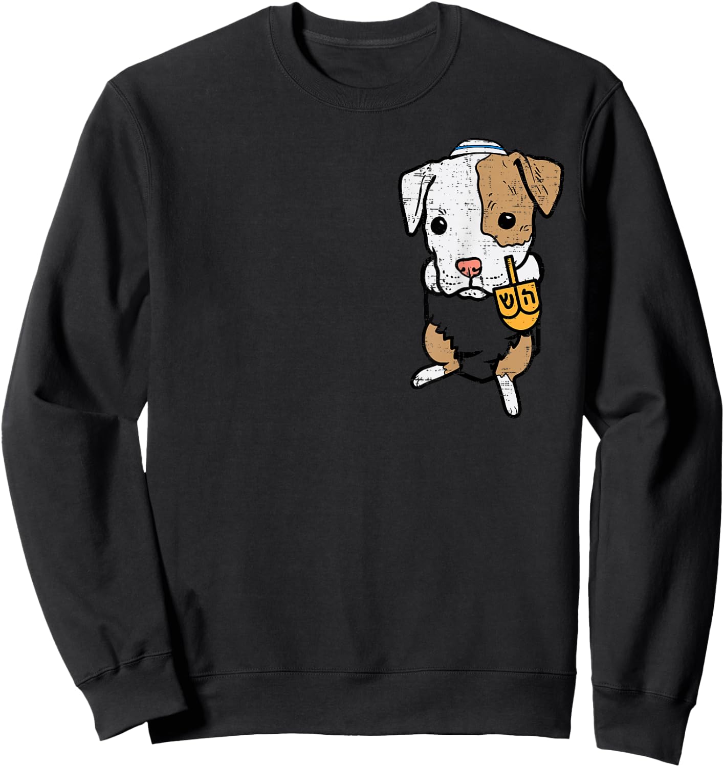 Pocket Dog Pitbull Jewish Hanukkah Pajamas Chanukah PJs Sweatshirt - Sweatshirt | Black