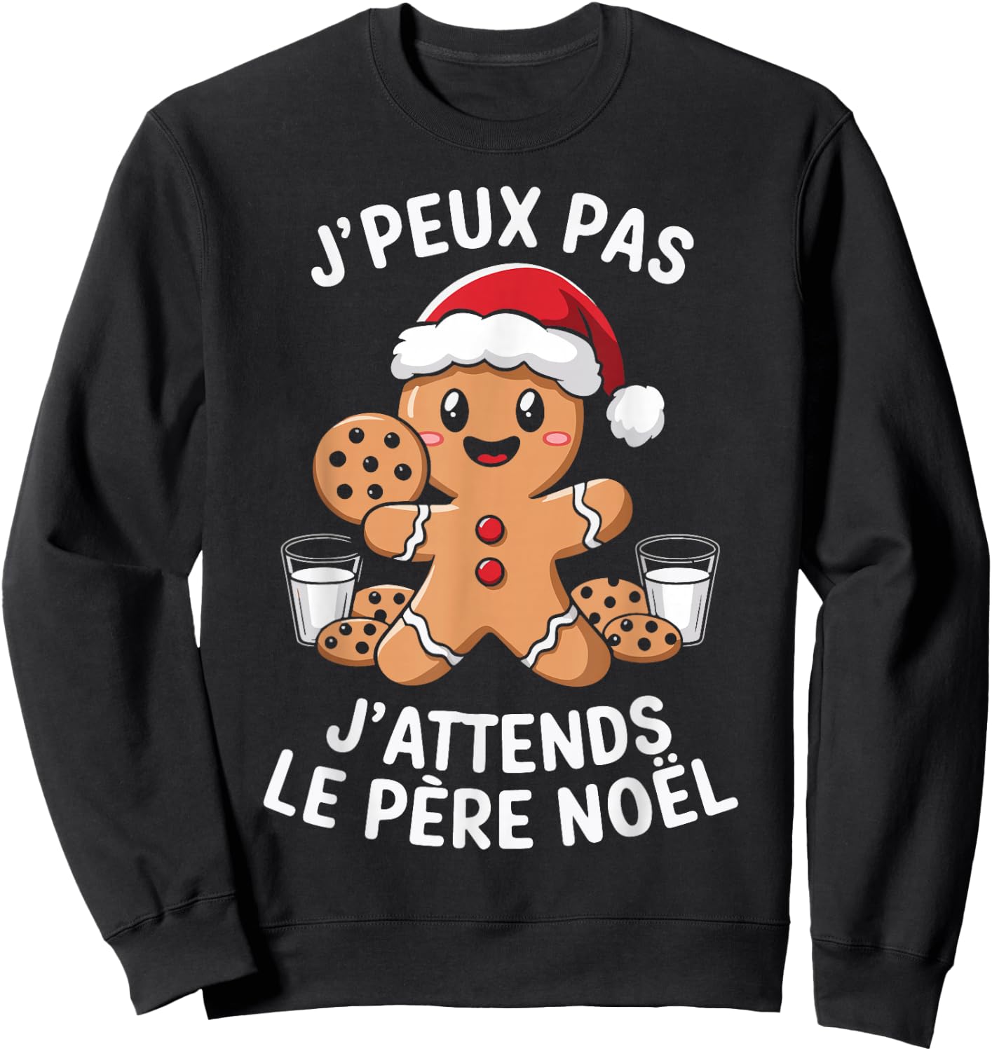 Gingerbread J'peux Pas J'attends Le Père Noël Humour Christmas , Black, S Sweatshirt - Sweatshirt | Black