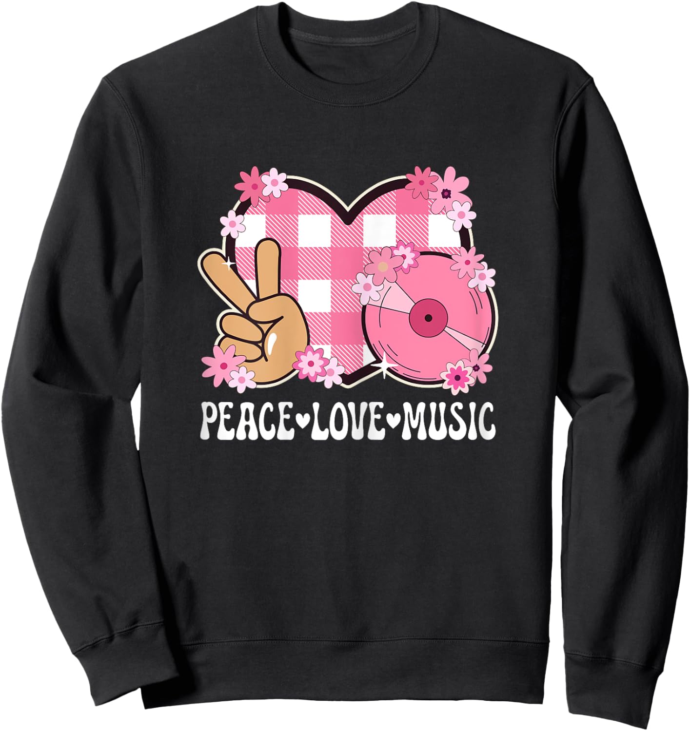 Peace Love Music Lover Outfit Women Teen Girls Cute Musician Sweatshirt - Sweatshirt | Black