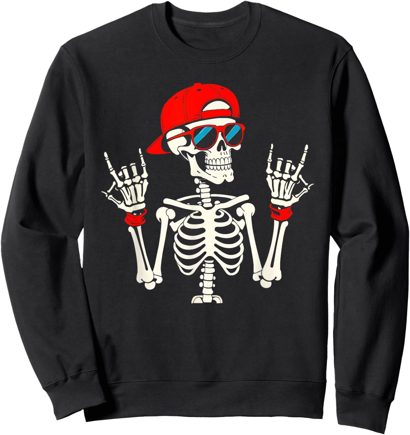 Halloween Skater Teen Boy Cool Skeleton Rock and Roll Men Sweatshirt - Sweatshirt | Black