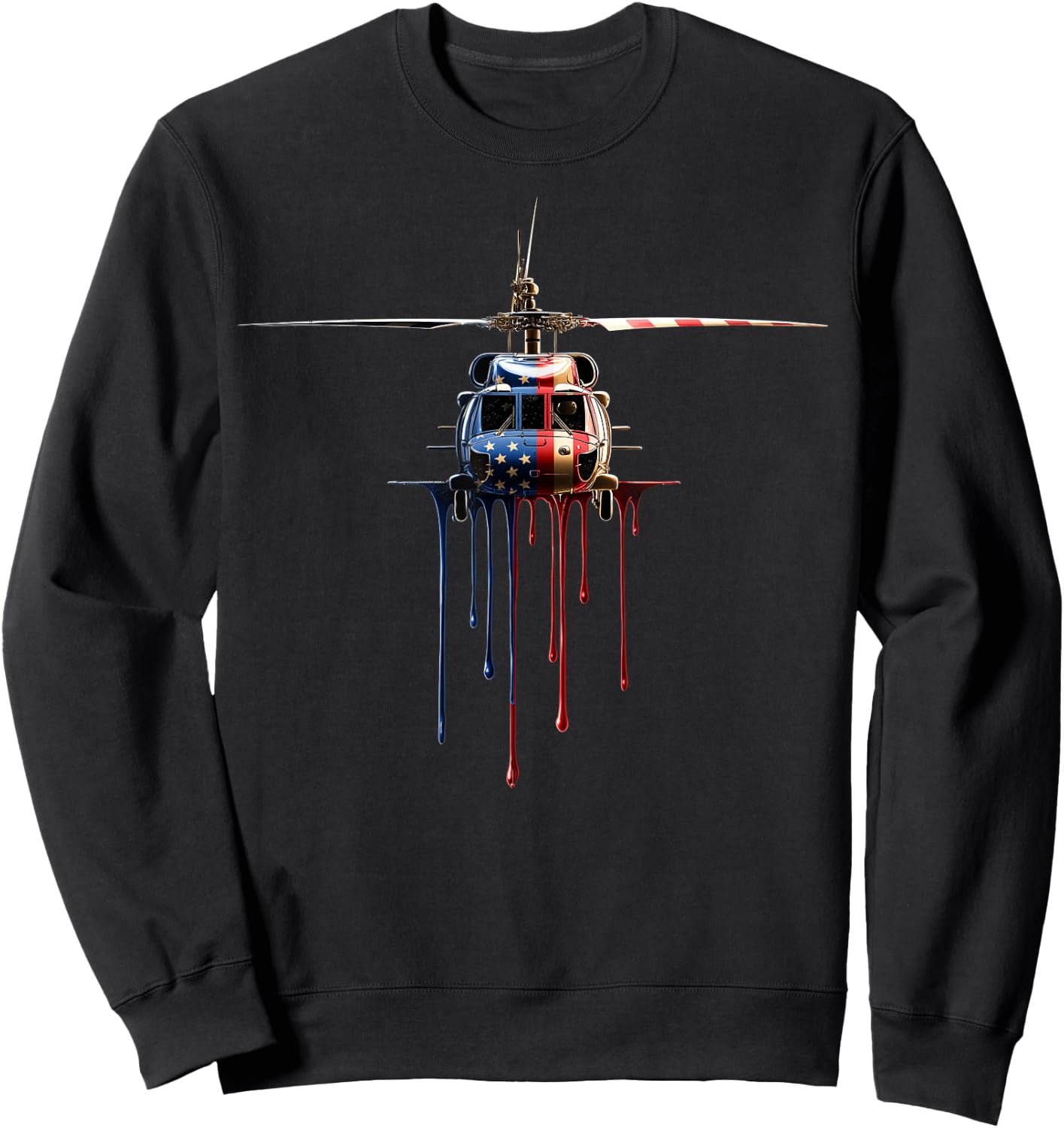 Helicopter Pilot Aviation American Flag USA Drip Graffiti Sweatshirt - Sweatshirt | Black