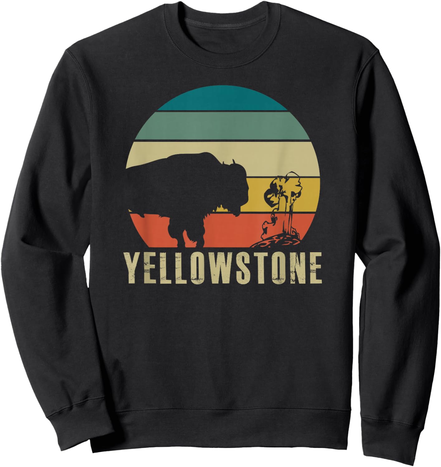 Yellowstone National Park Vintage Bison Buffalo Geyser Sweatshirt - Sweatshirt | Black