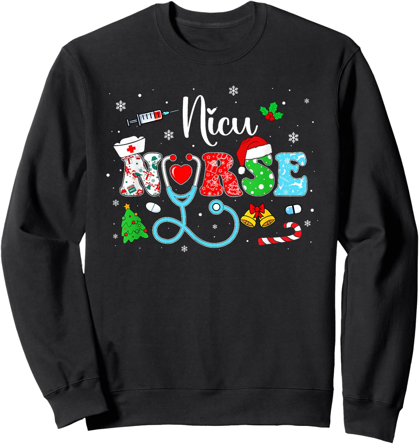 Groovy NICU Nurse Christmas Funny Matching Xmas Nurse Women Sweatshirt - Sweatshirt | Black