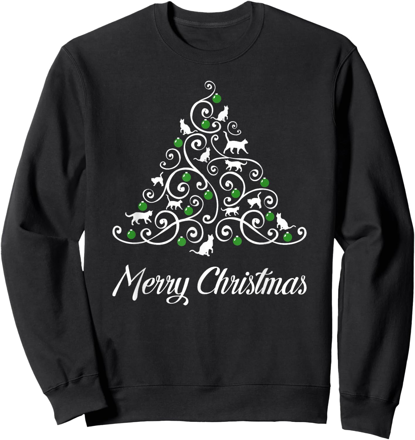 Merry Catmas Christmas Cat Tree Cats Funny Meowy Cats Lovers Sweatshirt - Sweatshirt | Black