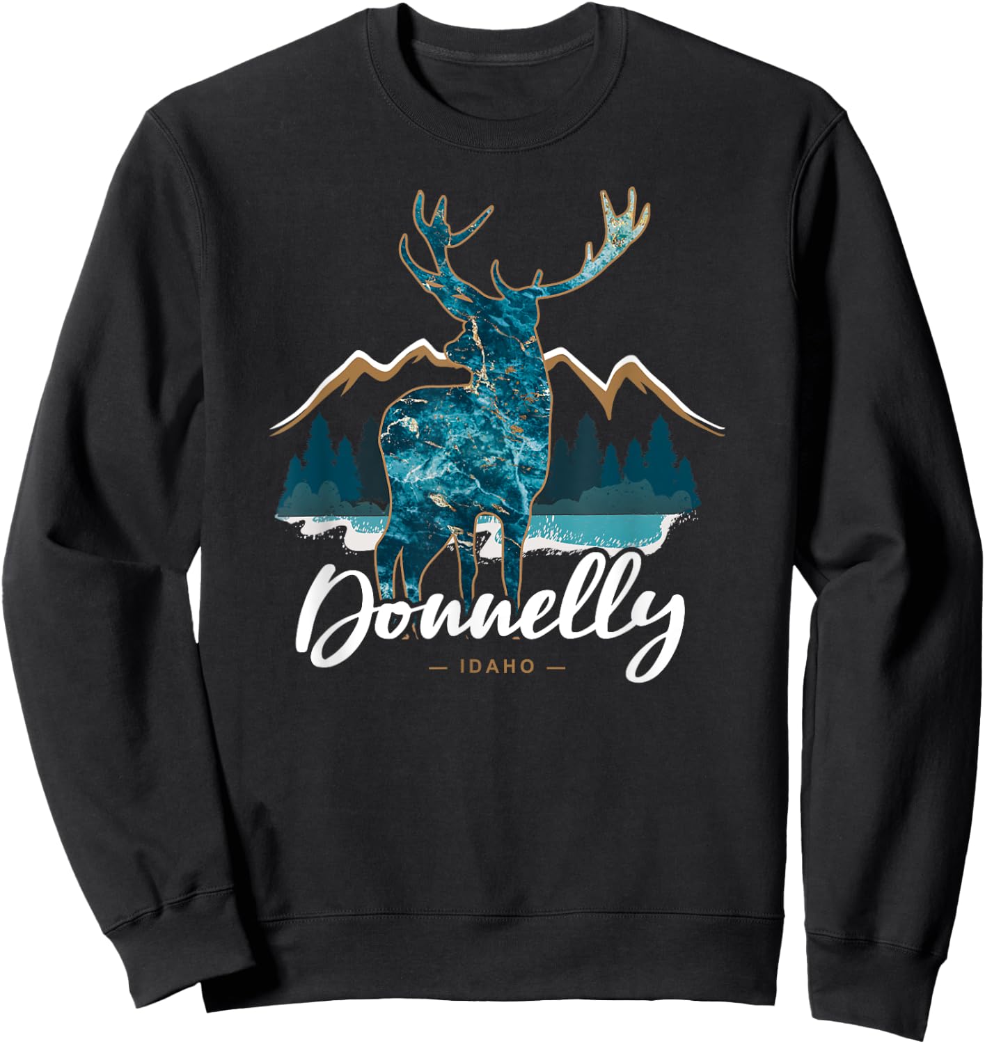 Donnelly Idaho ID USA Elk Mountains Lake Cascade Souvenir Sweatshirt - Sweatshirt | Black