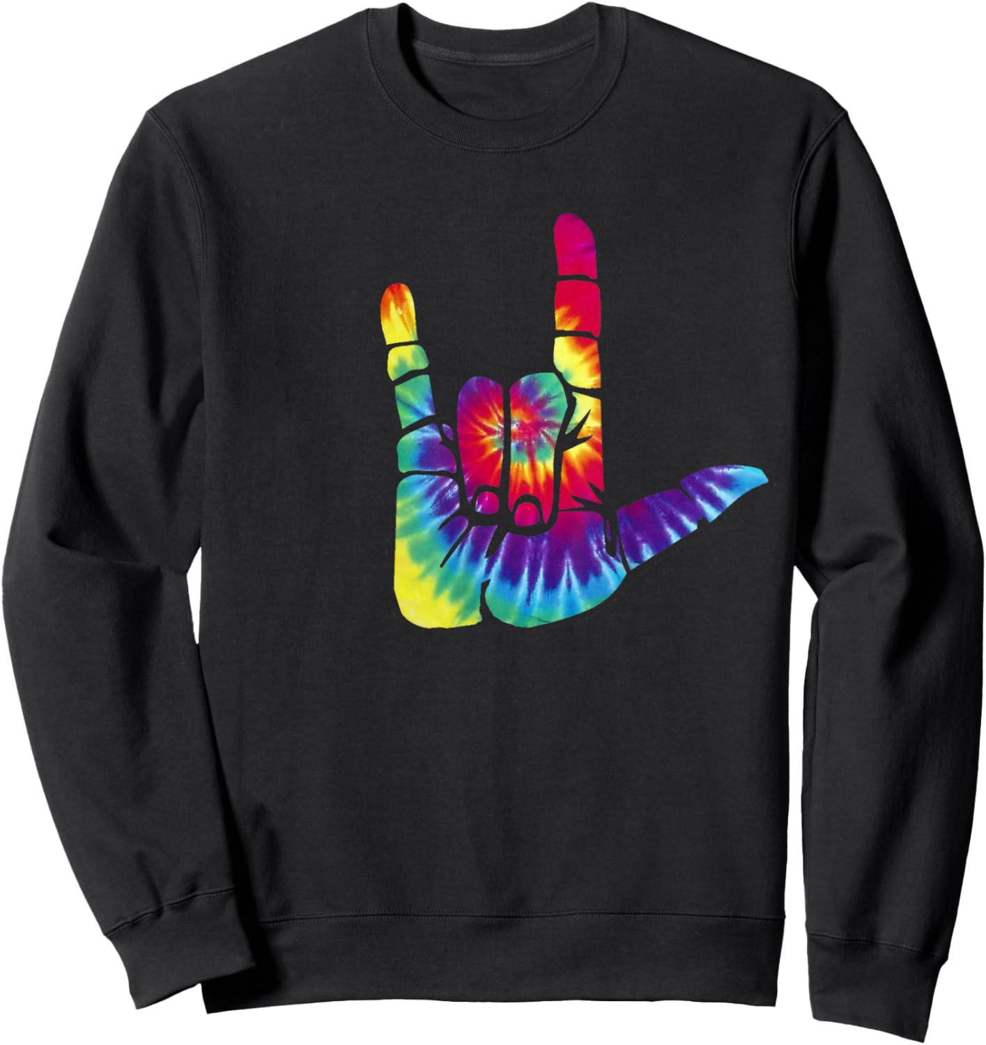 Sign Language I Love You Sign - ASL Retro Tie Dye Sweatshirt - Sweatshirt | Black