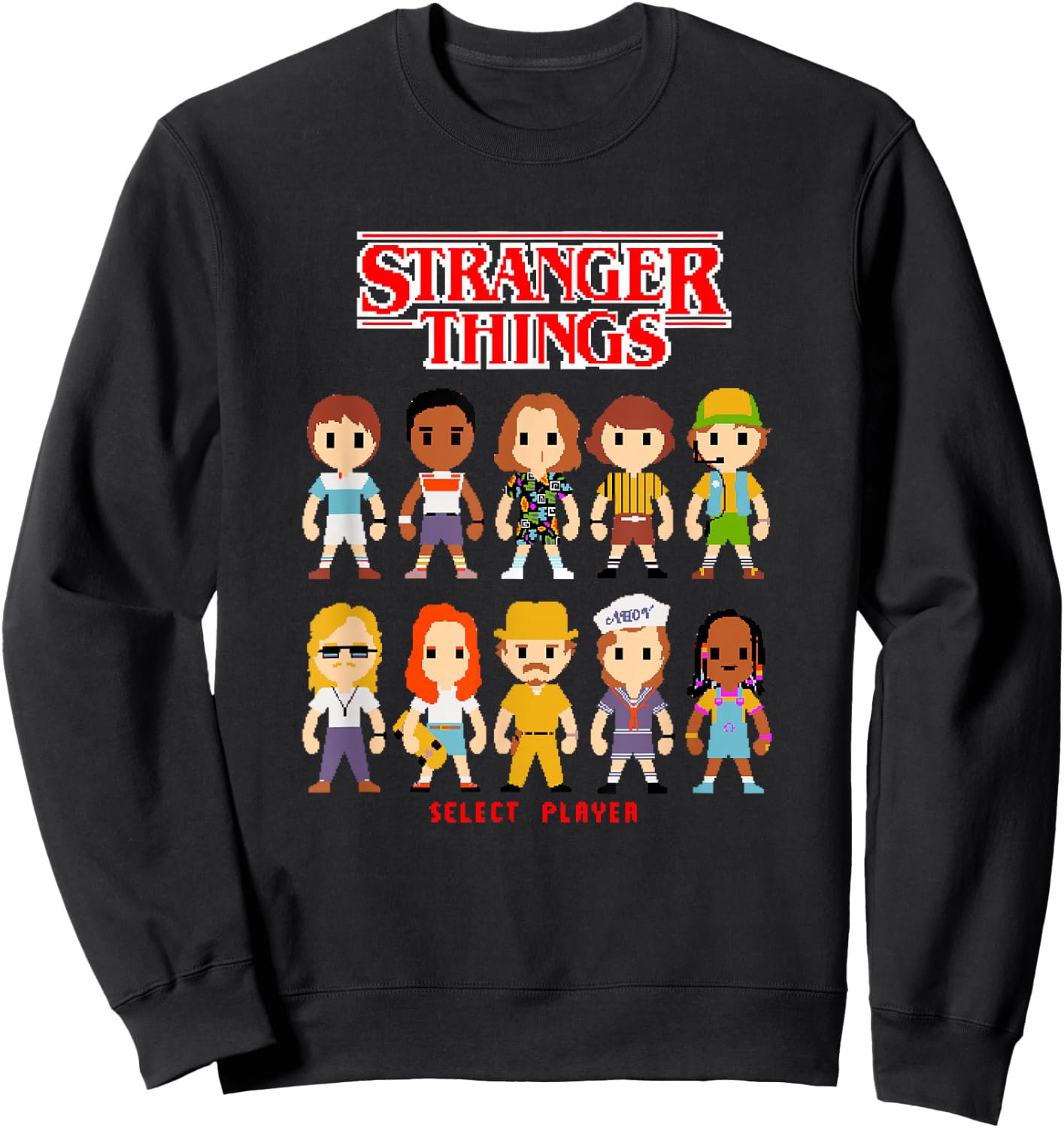 Stranger Things Retro Video Game Pixel Chibi Group Icons Sweatshirt - Sweatshirt | Black