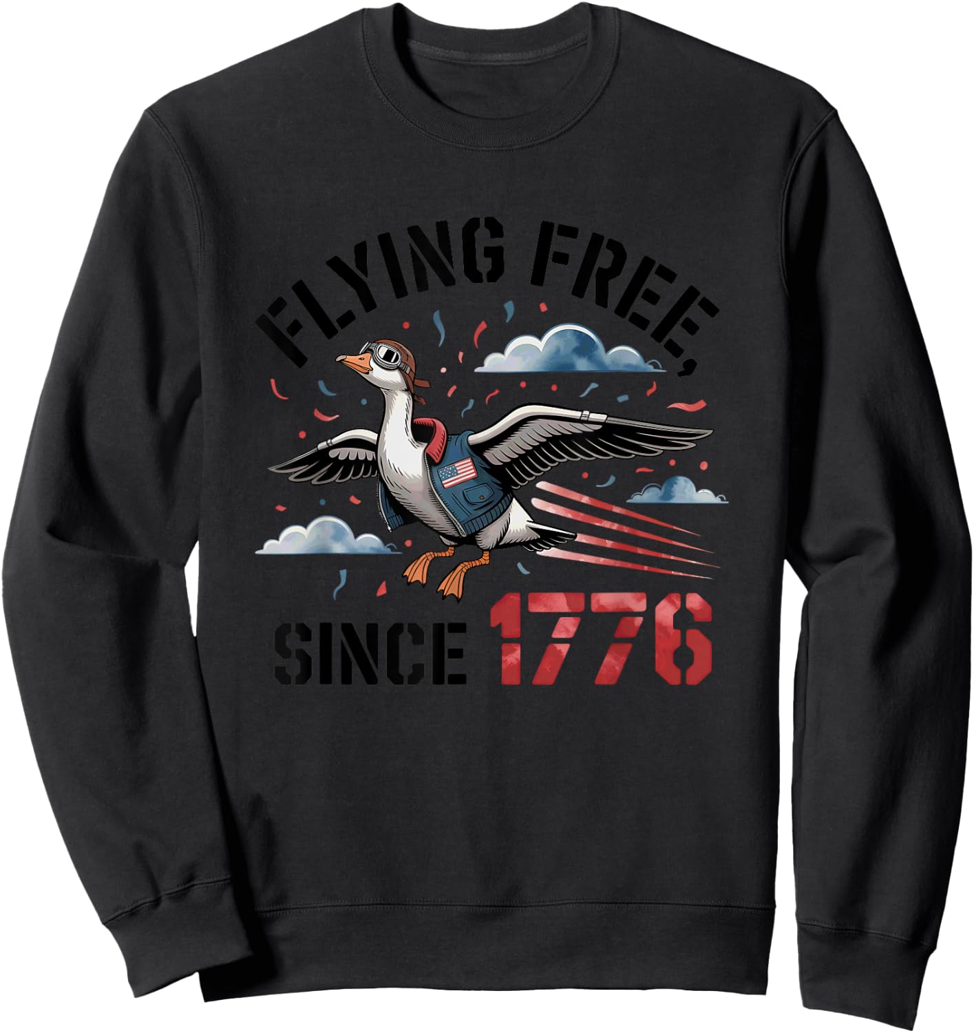 1776 Patriotic Goose Aviator Artwork Sweatshirt - Sweatshirt | Black