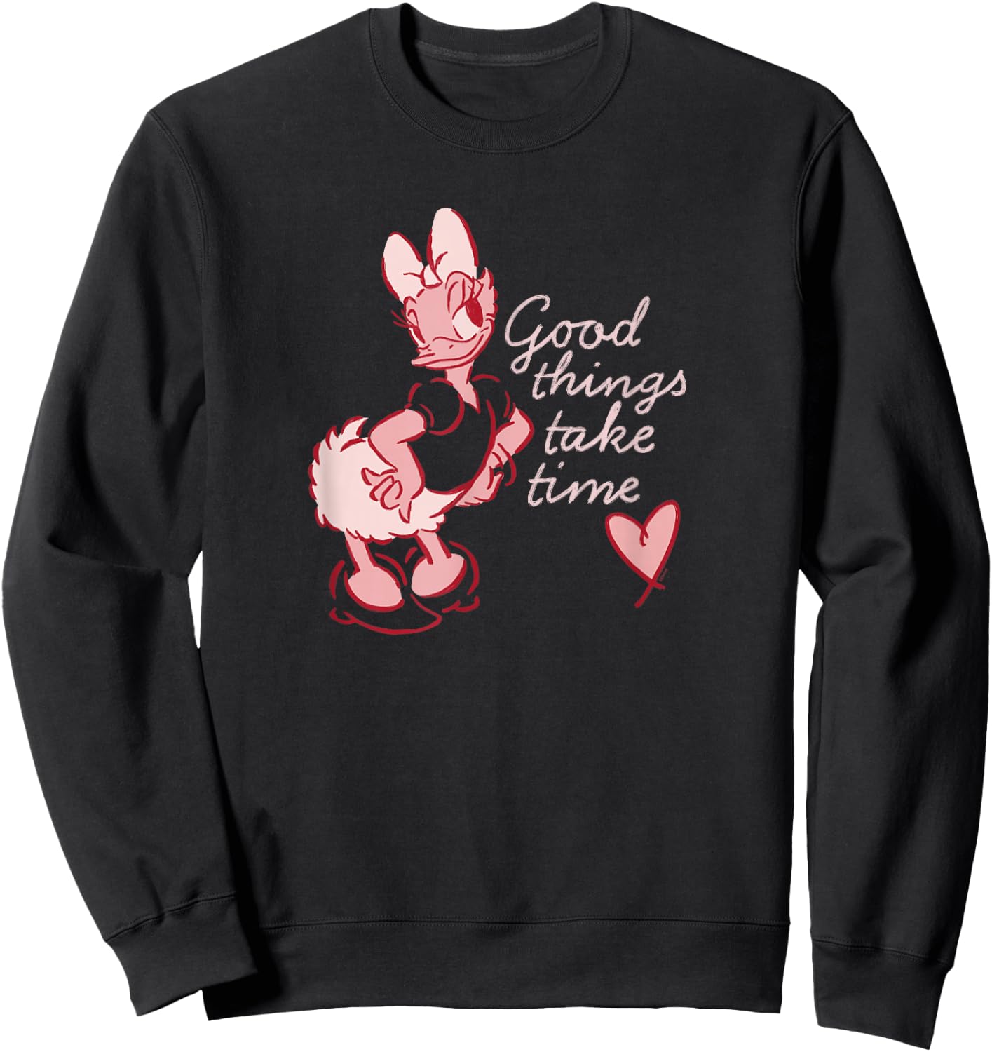 Disney Daisy Duck Retro Vintage Heart Good Things Take Time Sweatshirt - Sweatshirt | Black