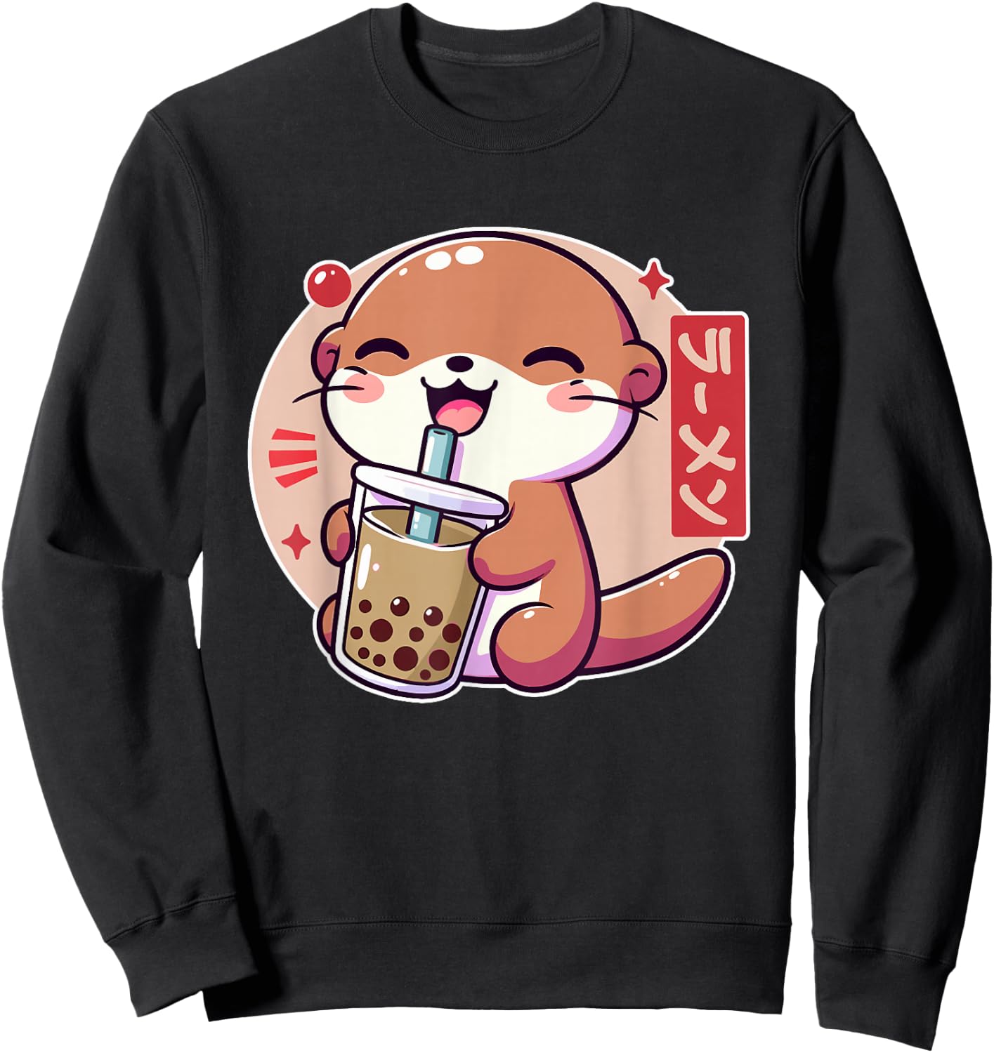 Cute Anime Otter Boba Kawaii Japanese Funny Tea Bubble Otter Sweatshirt - Sweatshirt | Black