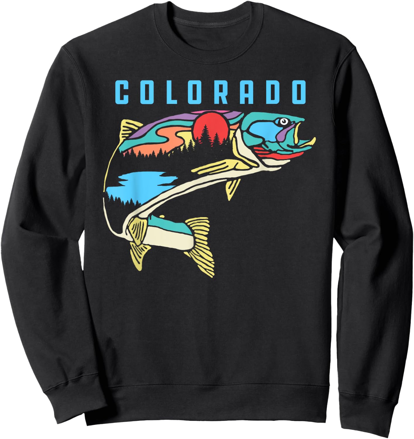 Colorado Trout Illustration Fishing Graphic Design Sweatshirt - Sweatshirt | Black