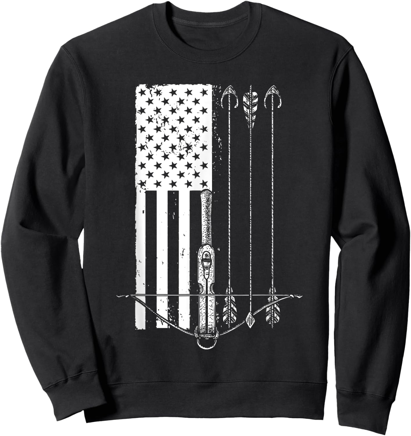 Cool Crossbow Women Arrow Bow Hunting American Flag Sweatshirt - Sweatshirt | Black