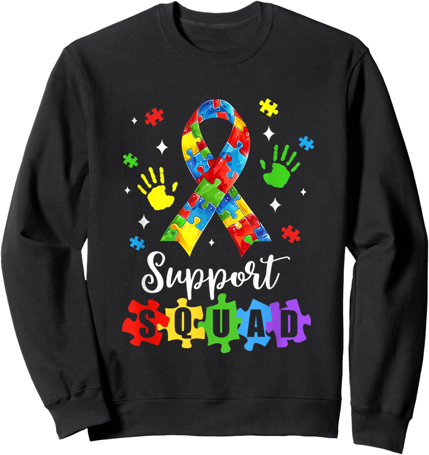 Autism Awareness Month Ribbon Support Squad Kids Sweatshirt - Sweatshirt | Black