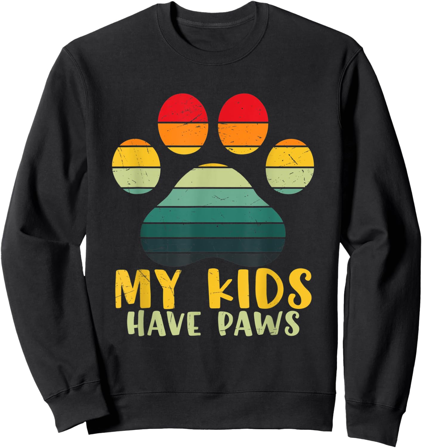 My Kids Have Paws Cute Retro Vintage Sunset Paw Print Design Sweatshirt - Sweatshirt | Black