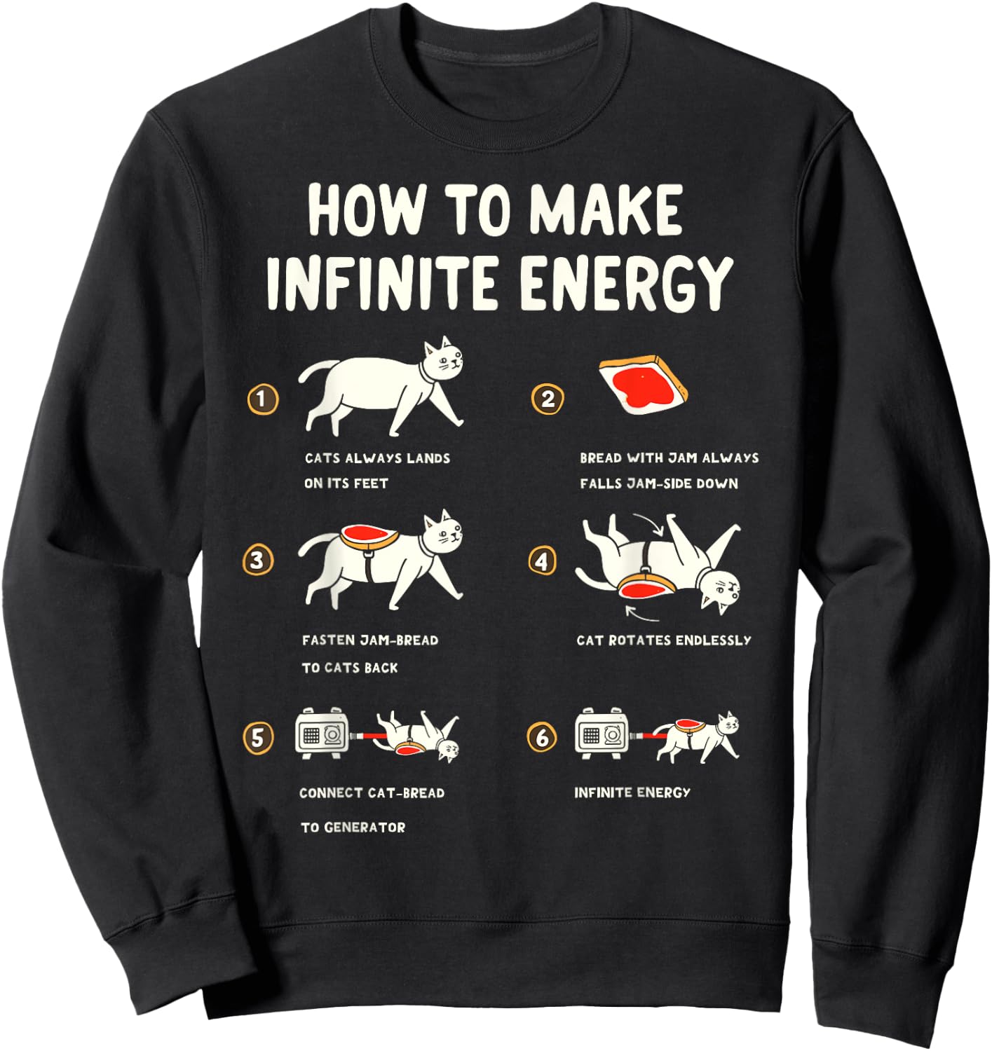 Cat Infinite Energy Funny Science Meme Cats & Buttered Toast Sweatshirt - Sweatshirt | Black