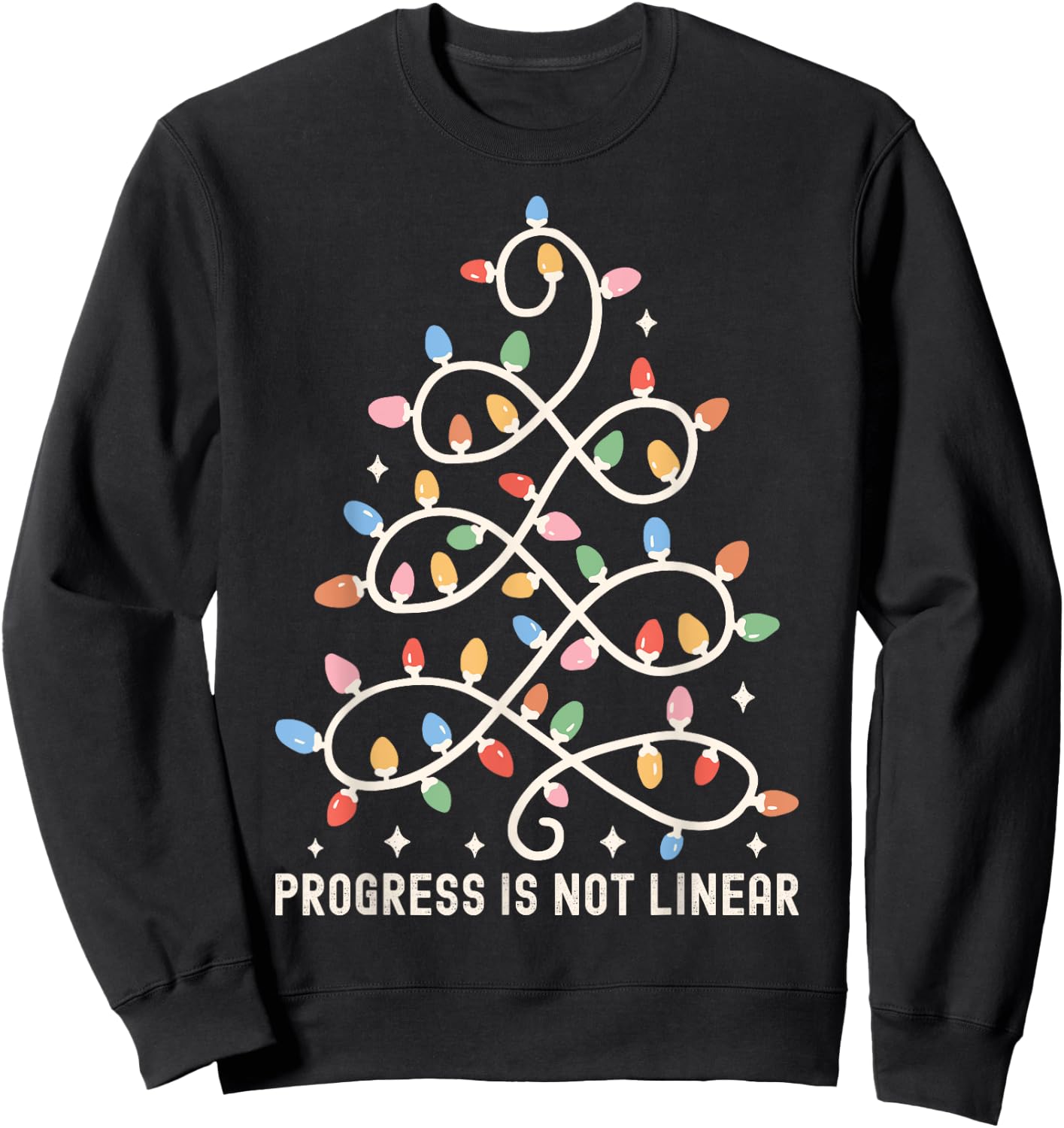 Progress Is Not Linear | Special Ed Teacher Christmas Lights Sweatshirt - Sweatshirt | Black