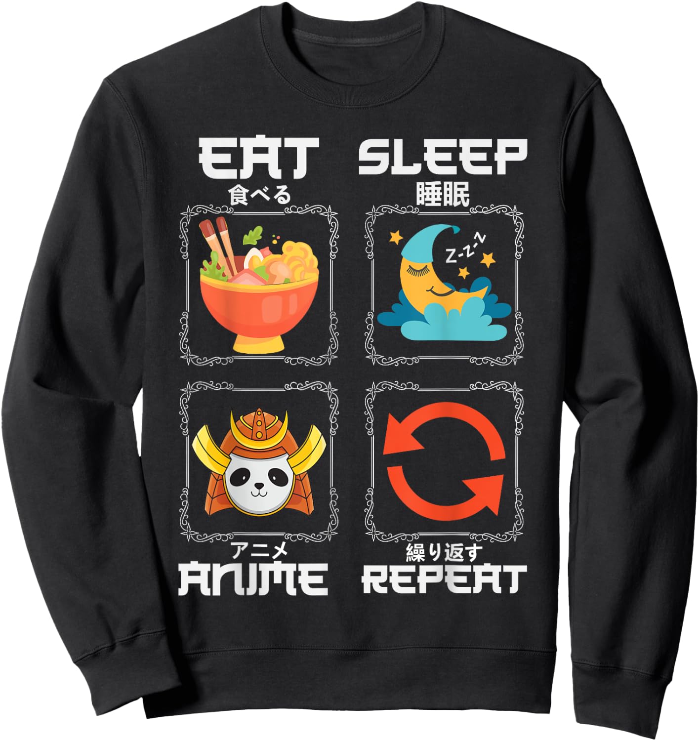 Eat Sleep Anime Repeat Graphic For Anime Fans Sweatshirt - Sweatshirt | Black