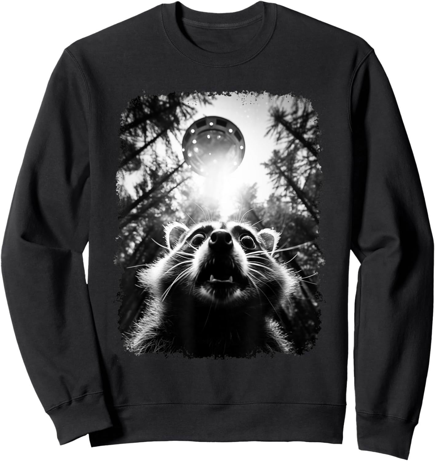 Funny Raccoon Selfie with UFOs , black Sweatshirt - Sweatshirt | Black