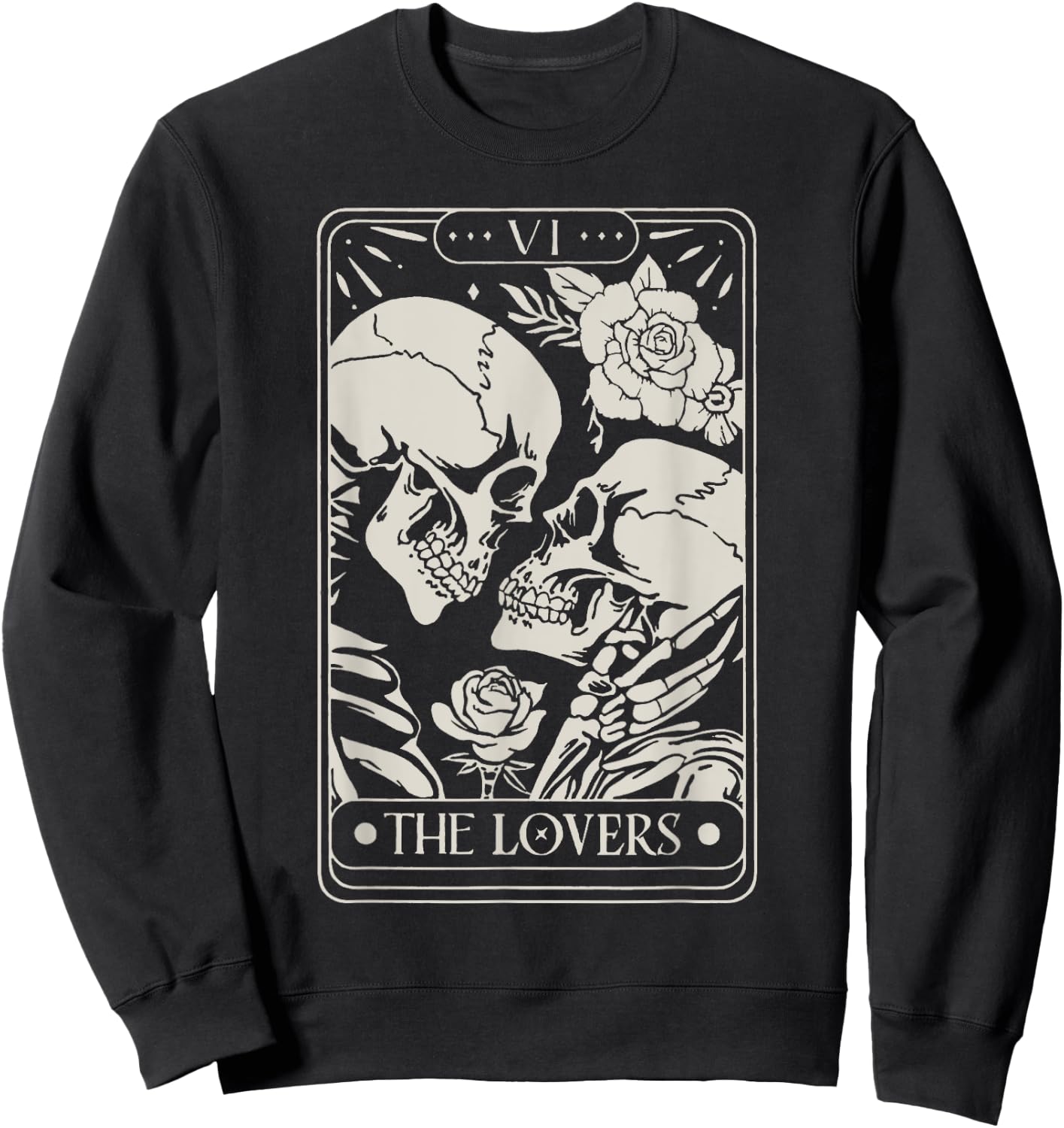 The Lovers Tarot Card Skeletons Kissing In Love Sweatshirt - Sweatshirt | Black