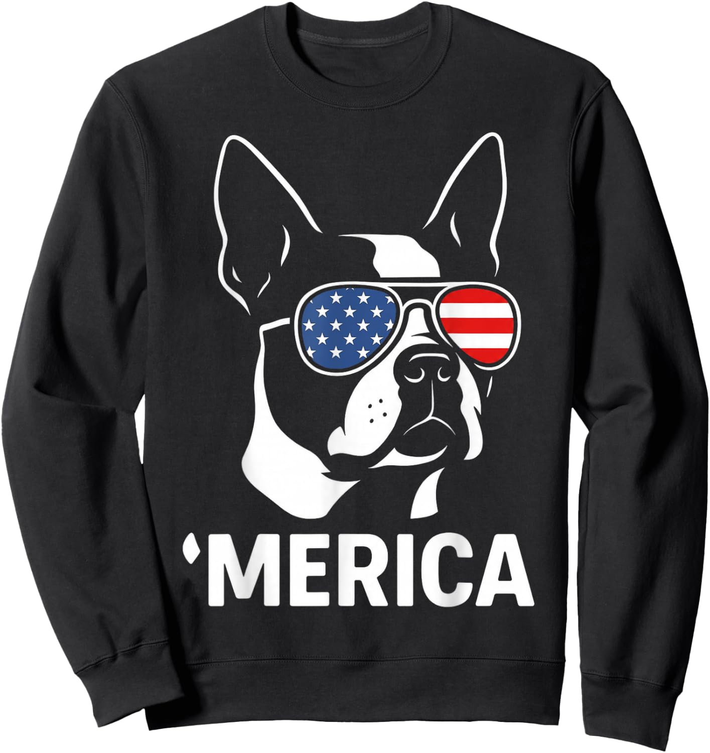 Boston Terrier Merica Patriotic Dog 4th of July USA Flag Sweatshirt - Sweatshirt | Black