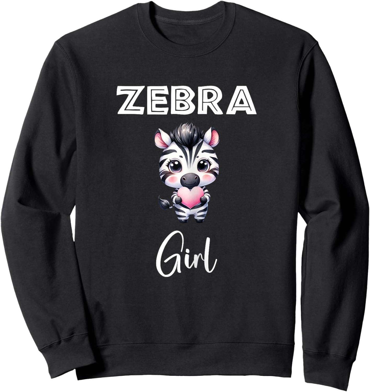 Zebra Shirt Zebra Girl Cute Baby Zebra Holding Heart Zebras Sweatshirt - Sweatshirt | Black