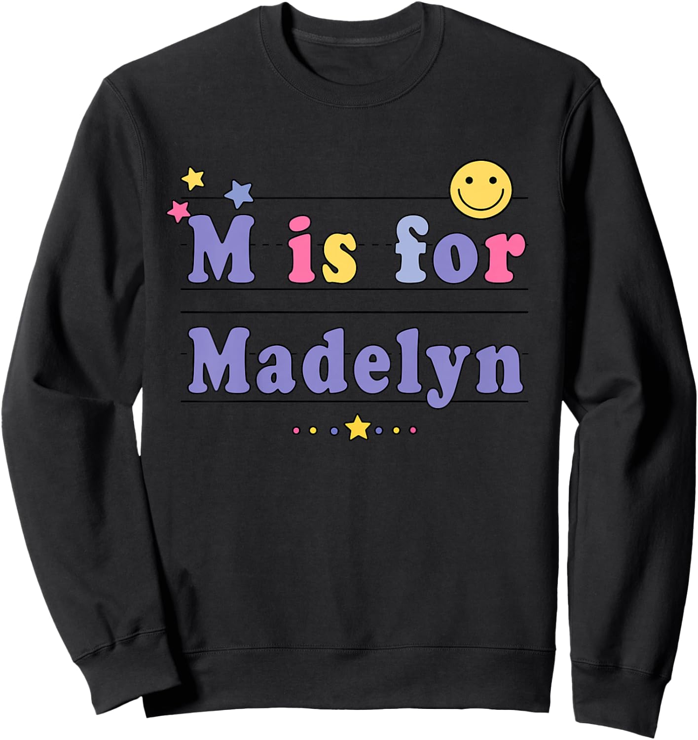 Kids Madelyn Name Shirt Alphabet M is for Madelyn Sweatshirt - Sweatshirt | Black