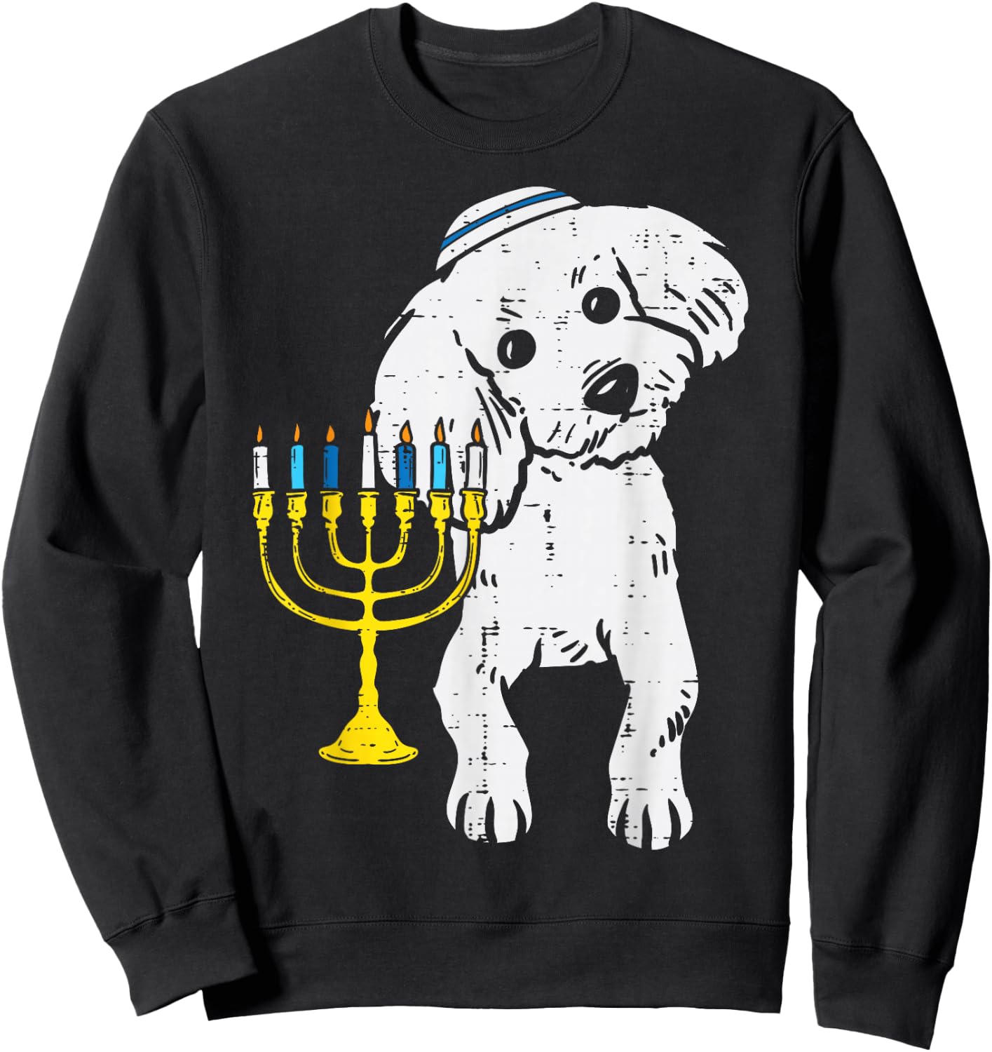Jewish Poodle Dog Menorah Hanukkah Pajamas Chanukah PJs Sweatshirt - Sweatshirt | Black