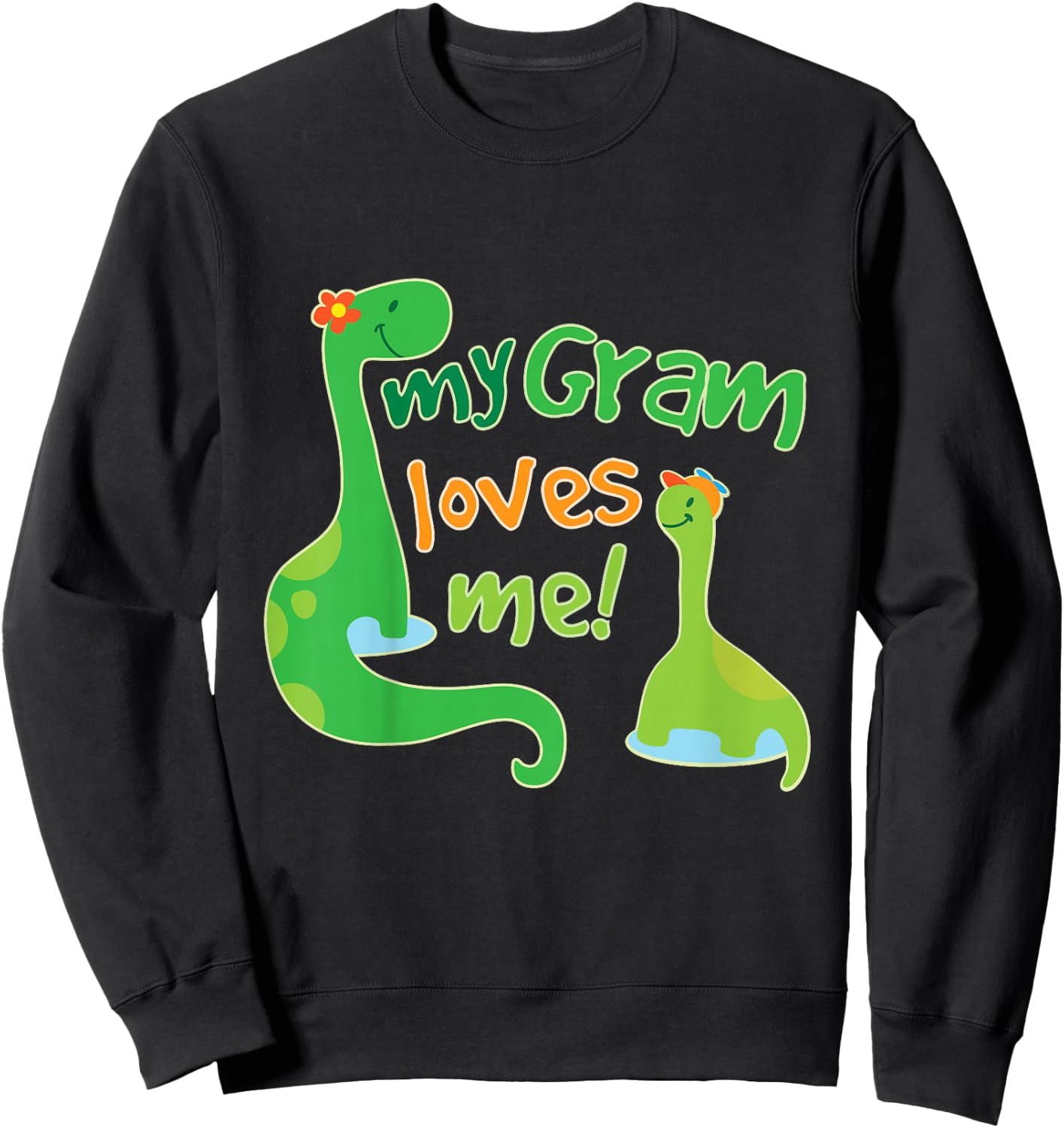 Kids My Gram Loves Me Grandson Dinosaur Sweatshirt - Sweatshirt | Black