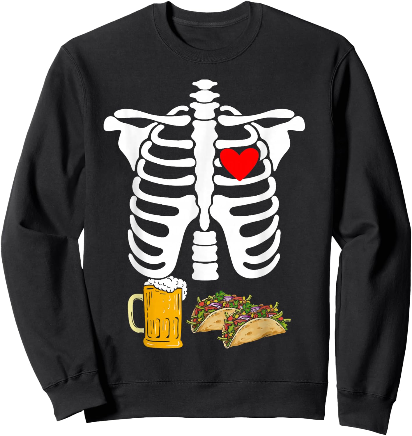 Rib Cage Skeleton X-Ray Drink Beer Taco Halloween Costume Sweatshirt - Sweatshirt | Black
