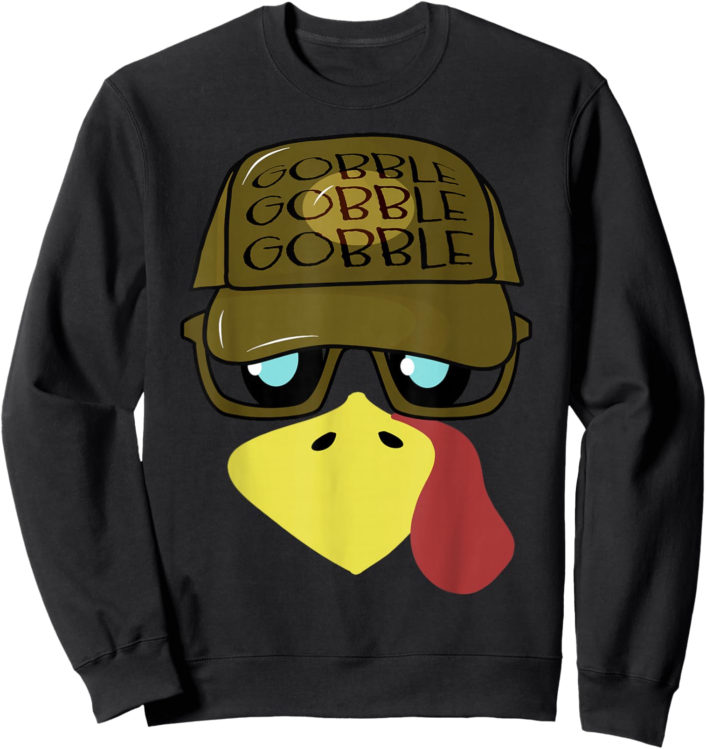 Thanksgiving Turkey Face with Sunglasses Funny Turkey Face Sweatshirt - Sweatshirt | Black