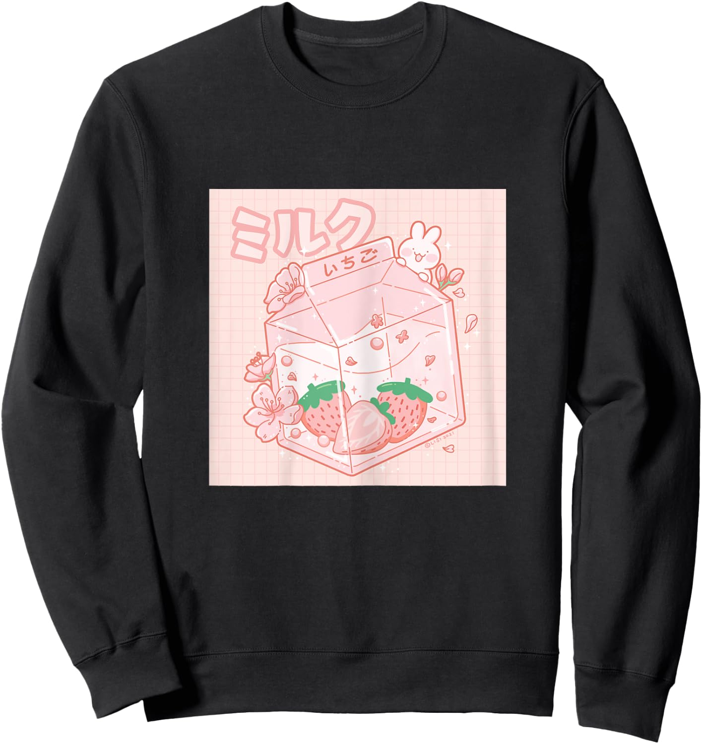 Strawberry Milk Bunny Japanese Kawaii Anime Aesthetic Sweatshirt - Sweatshirt | Black