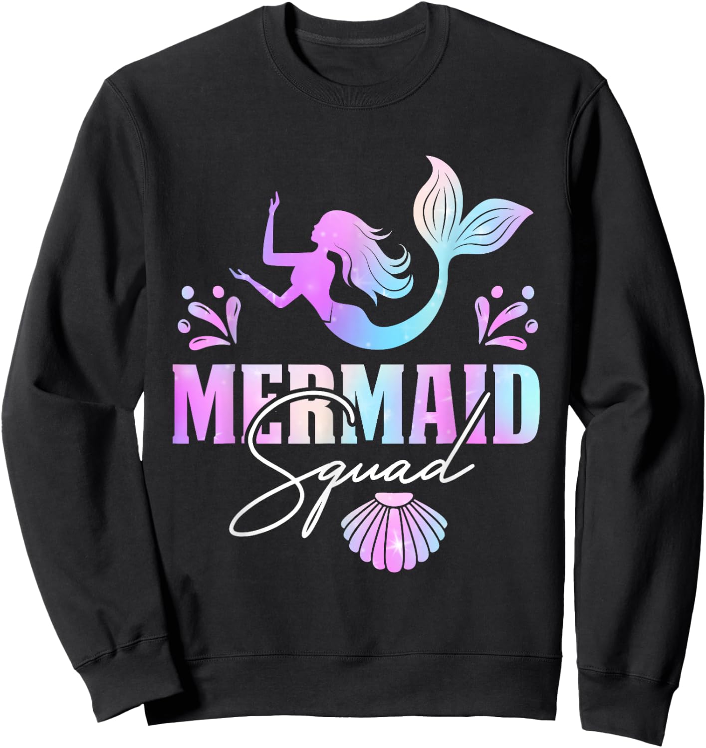 Mermaid Squad Birthday Squad Party Matching Kids Girl Sweatshirt - Sweatshirt | Black