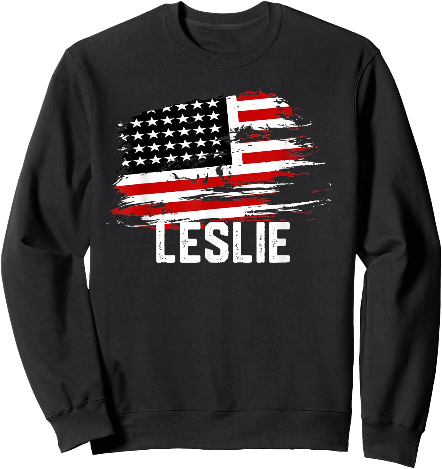 LESLIE USA Flag Personalized 4th of July LESLIE Sweatshirt - Sweatshirt | Black