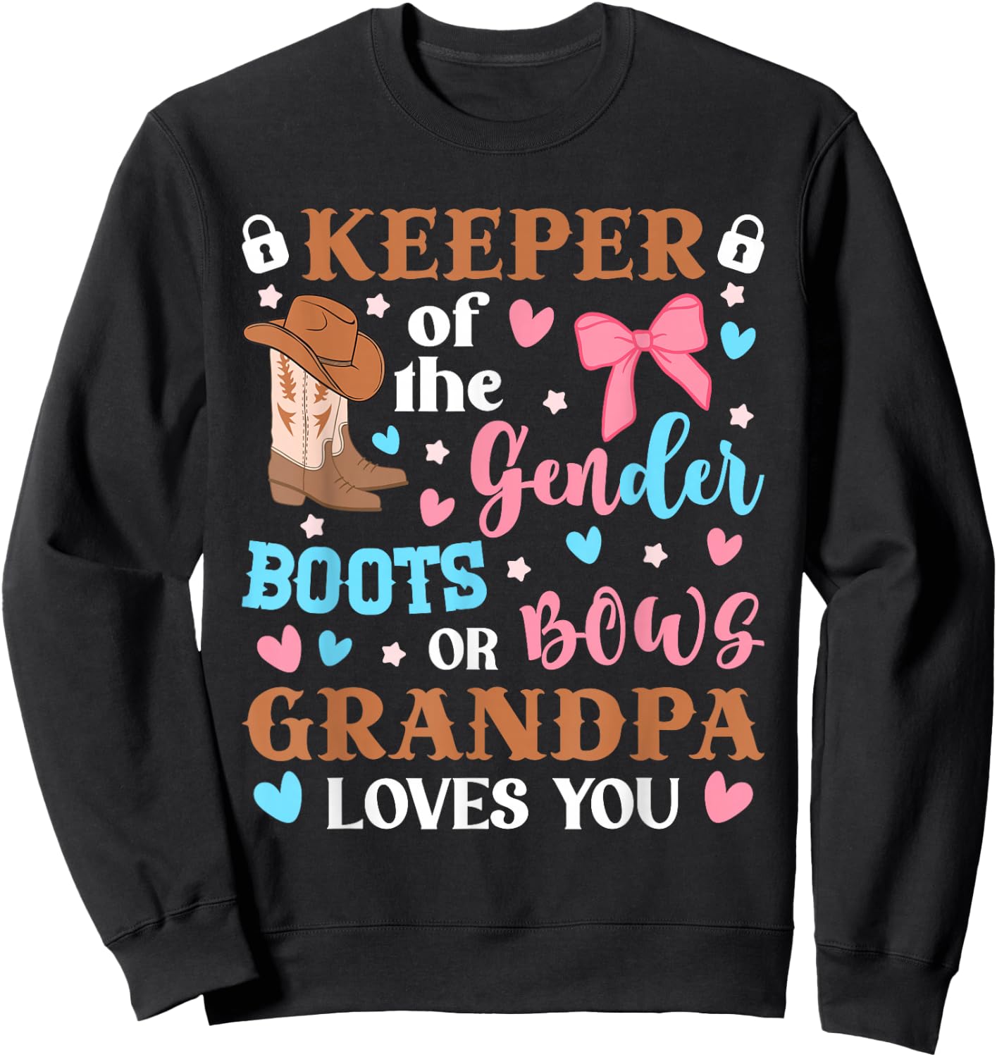 Grandpa Keeper Of The Gender Boots Or Bows Grandpa Loves You Sweatshirt - Sweatshirt | Black