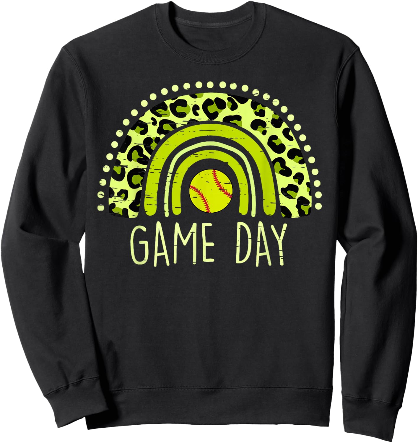 Game Day Baseball Life Softball Life Mom Leopard Rainbow Sweatshirt - Sweatshirt | Black