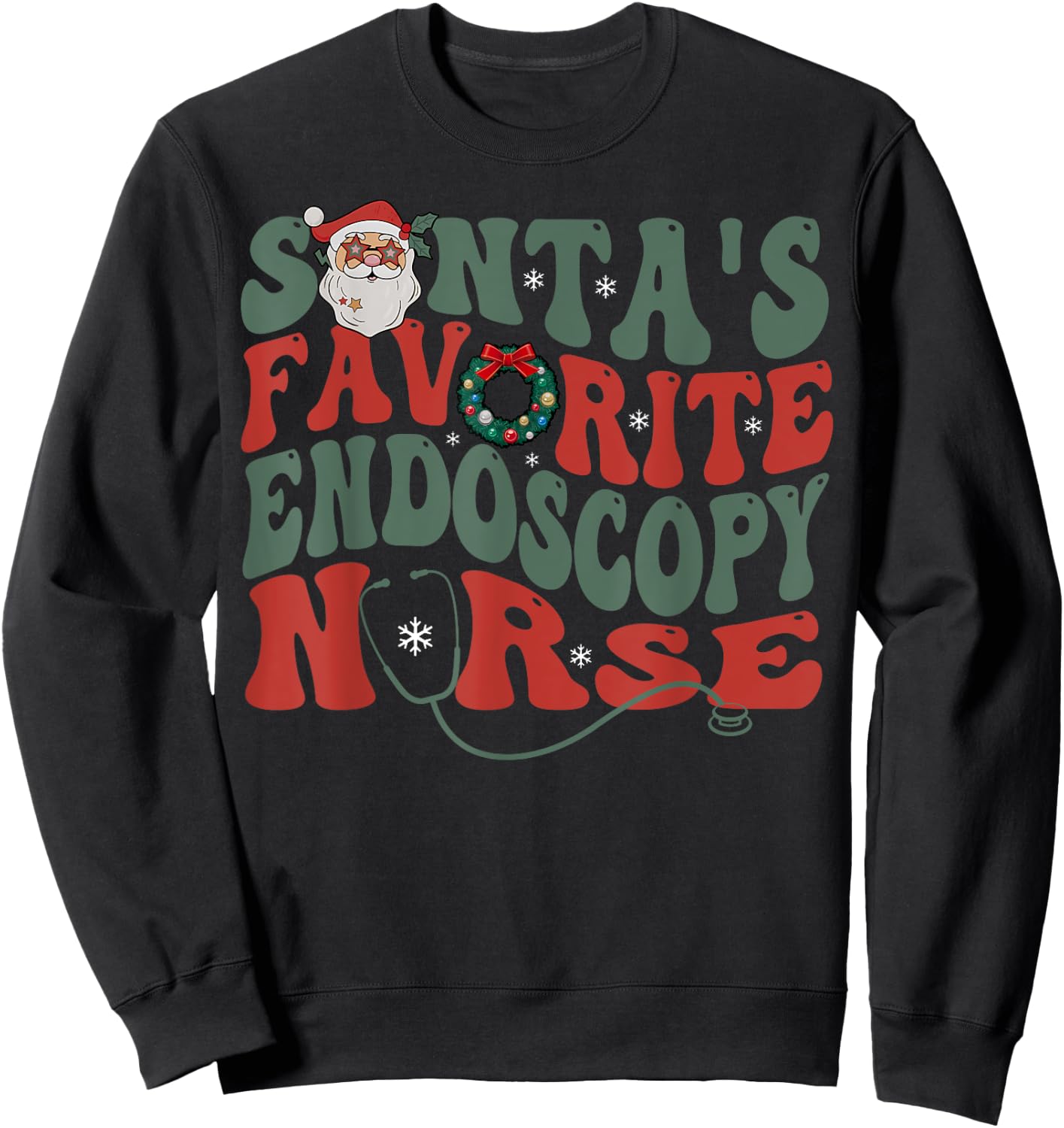 Retro Santa's Favorite Endoscopy Nurse GI Gastro Nurse Xmas Sweatshirt - Sweatshirt | Black