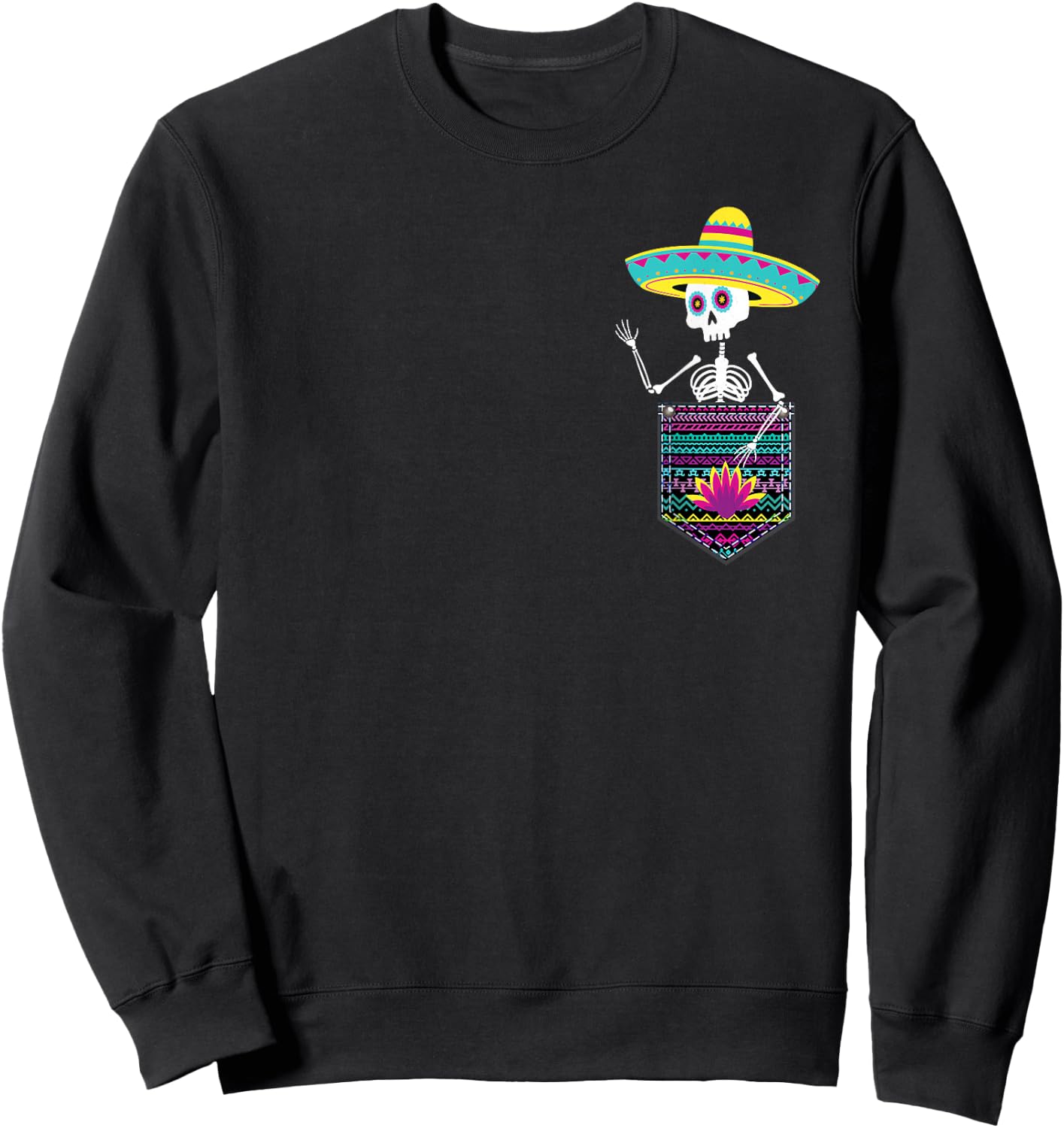 Let's Fiesta Skeleton Pocket Dia de Muertos Mexican Party Sweatshirt - Sweatshirt | Black