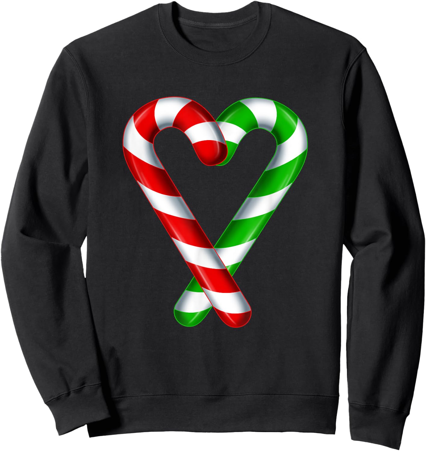 Candy Cane Heart Merry Green Red White Candy Couples Sweatshirt - Sweatshirt | Black